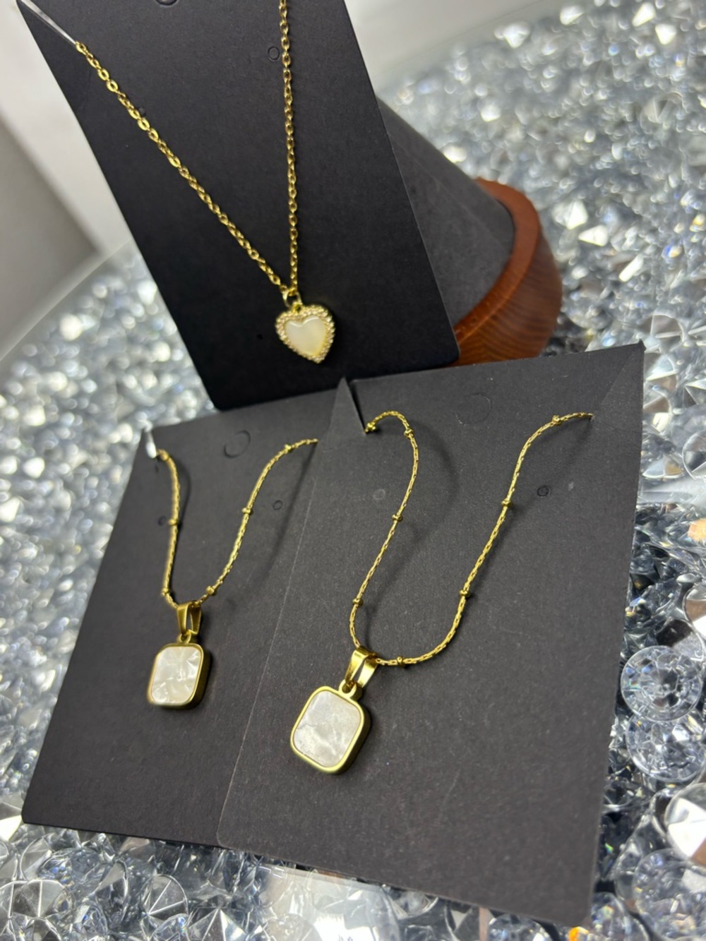 Gold-Tone Heart & Square Mother-of-Pearl Pendant Necklaces (3) - Picture 6 of 7
